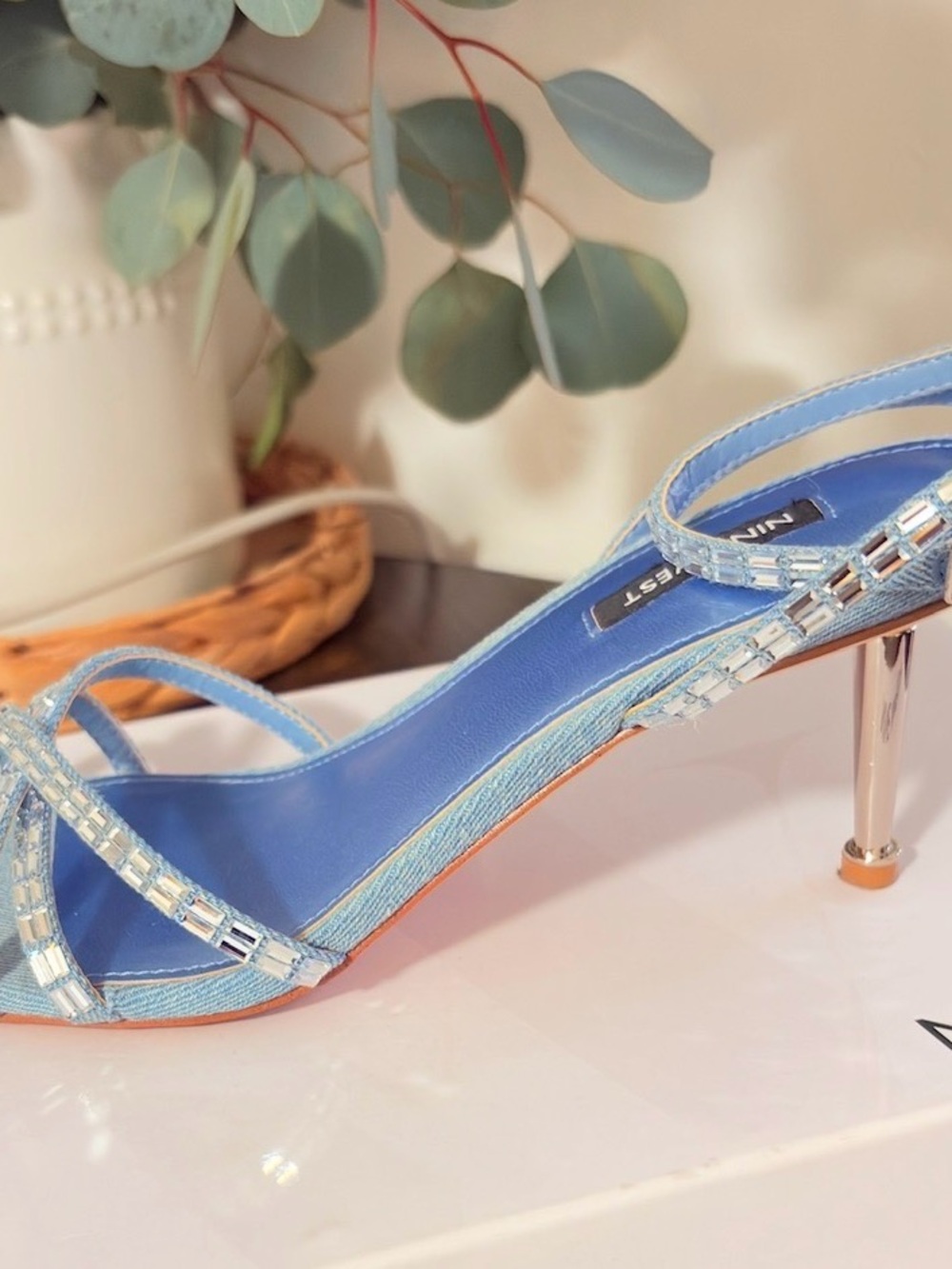 Nine West Powder Denim Blue Crystal Strap Sandals